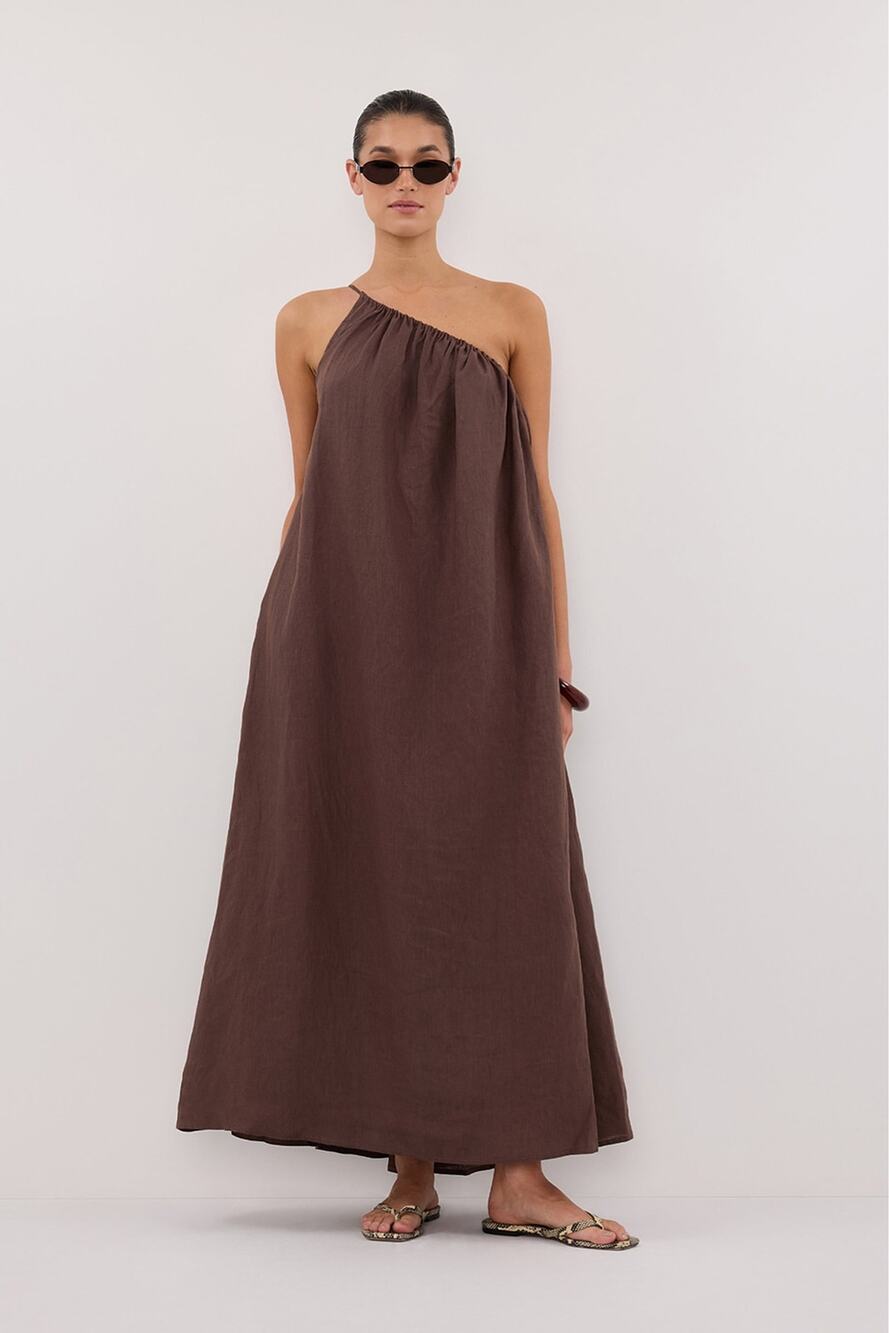 Dissh Alma Bitter Choc Adam Linen Midi Dress EU38/US6
